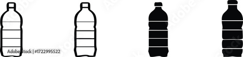 Illustration of plastic water bottles in varying states of fullness, showcasing different levels of liquid content and their simple, minimalist design 

