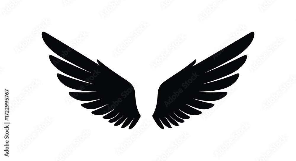 Obraz premium Black wings spread wide against a white background striking silhouette