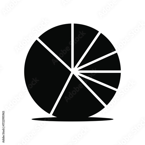 Abstract pie chart graphic representing data division and business analysis with clean lines and dark fill.