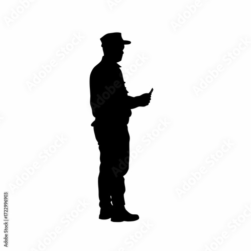 Parole officer silhouette inspecting community service location white background silhouette