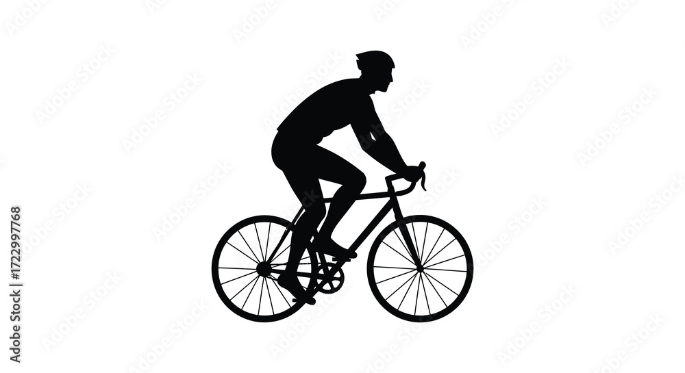 Fototapeta premium Cyclist riding a road bike in a black and white silhouette