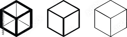 Vector art of geometric cube illustrations isolated on white background, showcasing different perspectives and styles, perfect for design, mathematics, and abstract representation in various
