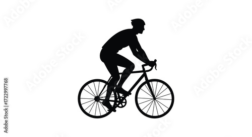 Cyclist riding a road bike in a black and white silhouette
