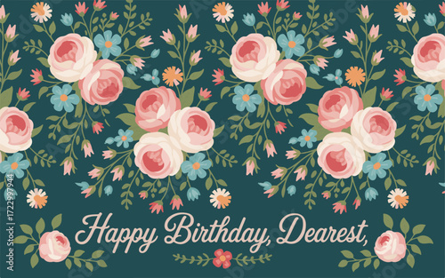 Vintage Floral Border with " Happy Birthday, Dearest" Greeting card