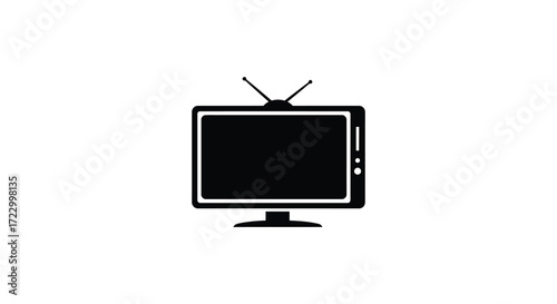 Simple black television illustration with antenna a retro style silhouette