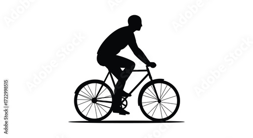 A cyclist riding a bicycle viewed from the side black silhouette