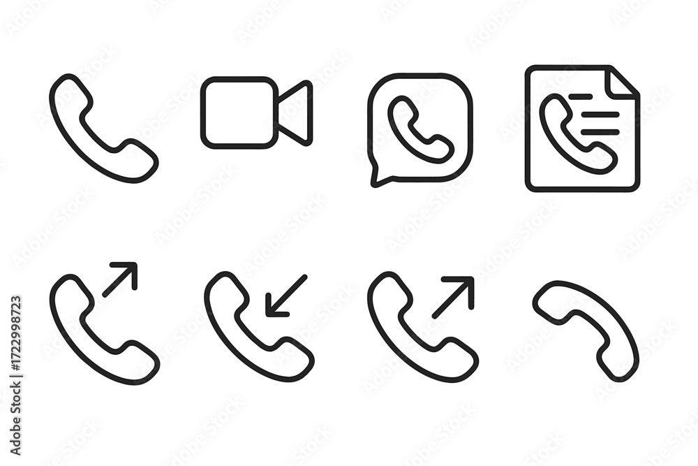 Fototapeta premium Line icons of phone and video call symbols in various directions