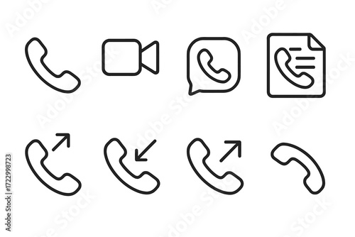 Line icons of phone and video call symbols in various directions