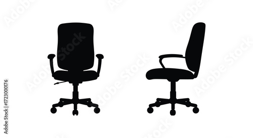 Two office chairs presented in a dark minimalist style silhouette
