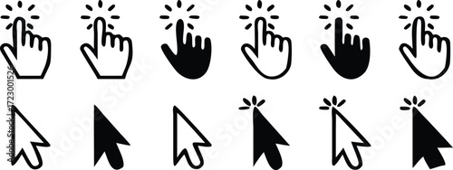 Transparent PNG available Computer mouse click cursor arrow icons set. Clicking cursor. Hand cursors icons click set. Pointer click icon. Loading icon 
