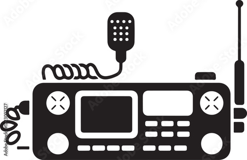 Minimalist Black and White Police Radio Communication Device Silhouette Illustration