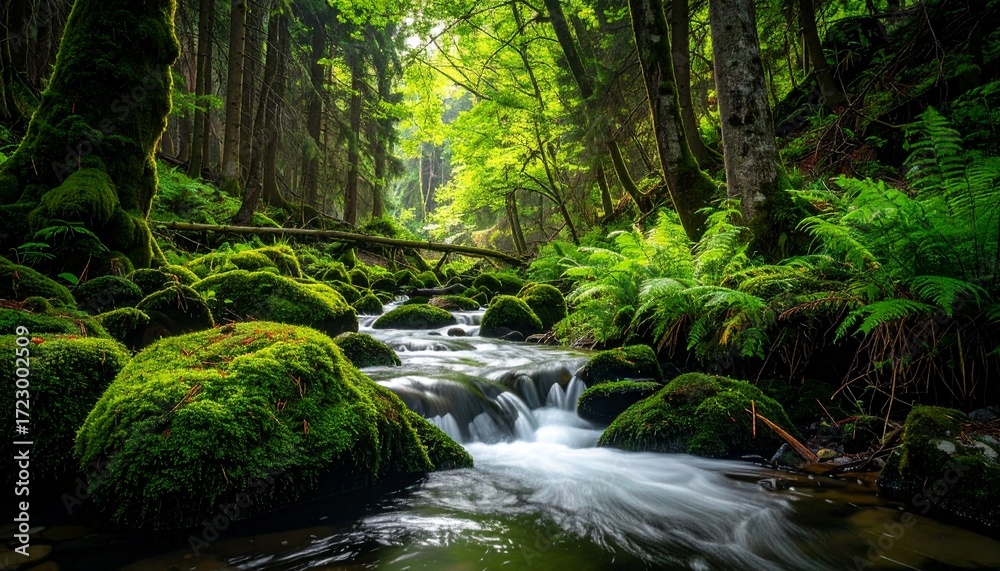 Fototapeta premium Lush green forest stream