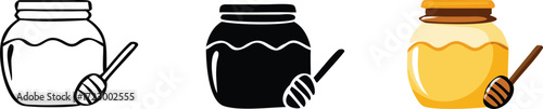 simple vector of honey dripping from dipper into jar 
