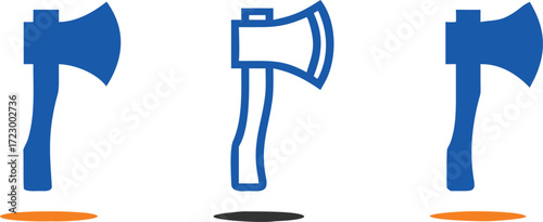 Bold, modern axe icons in blue and black outline, perfect for construction, lumber, or DIY projects seeking powerful visual representation. 
