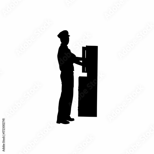 Parole officer organizing files in cabinet silhouette