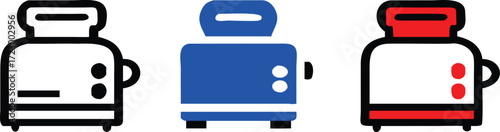 Retro toaster icon black, orang, blue and white kitchen appliance breakfast food toast two slice 
