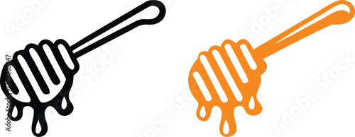 Honey Dipper with Dripping Honey, Outline Icon, vector illustration 
