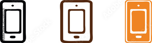 Modern smartphone icons in black, brown, and orange offer versatile digital communication and technology design elements for app interfaces and branding projects. 