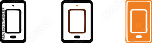 Modern smartphone icons in black, brown, and orange offer versatile digital communication and technology design elements for app interfaces and branding projects. 