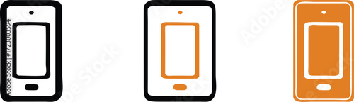 Modern smartphone icons in black, brown, and orange offer versatile digital communication and technology design elements for app interfaces and branding projects. 