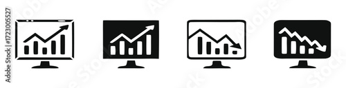 Financial charts showing market trends on computer screens, illustrating both growth and decline, perfect for reports, presentations, or visualizing economic performance