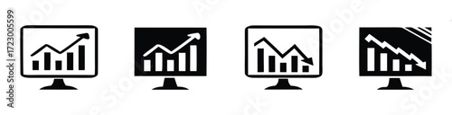 Financial charts showing market trends on computer screens, illustrating both growth and decline, perfect for reports, presentations, or visualizing economic performance