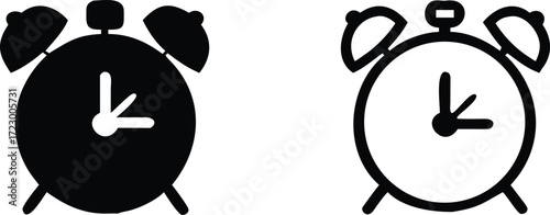 Simple illustration of a black alarm clock icon 
