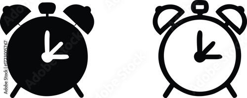 Simple illustration of a black alarm clock icon 
