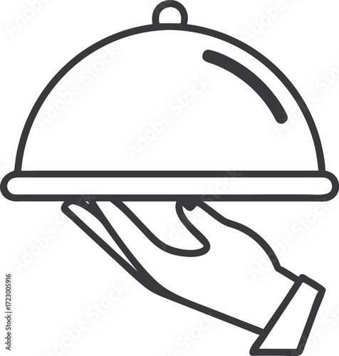 Vector illustration of a restaurant cloche with a hard hat symbol