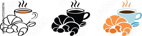 breakfast coffee croissant icon sign vector 
