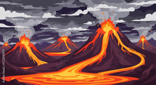 Volcanic Eruption with Flowing Lava.