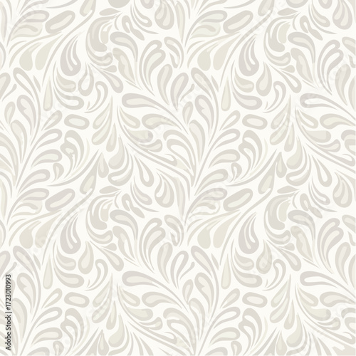 Elegant Seamless Floral Pattern White and Beige Damask Wallpaper Texture