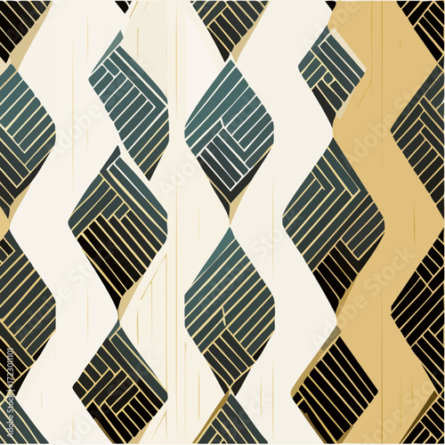Abstract Geometric Pattern Seamless Black Gold White Wave Texture