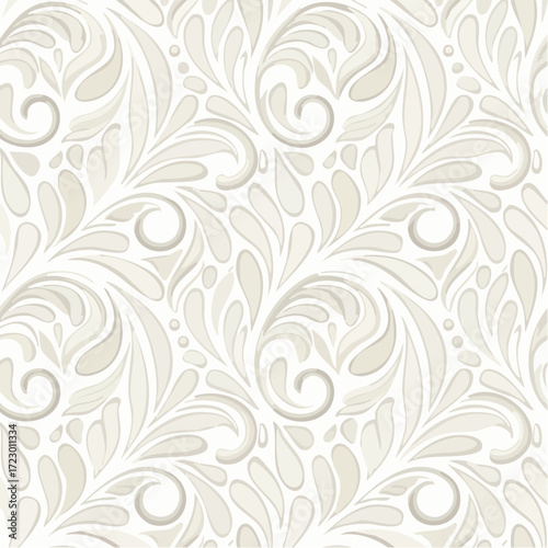 Elegant Seamless Floral Pattern Beige and White Damask Wallpaper Texture