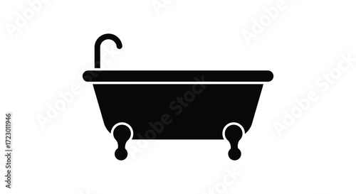 Simple black outline of a vintage clawfoot bathtub a classic silhouette
