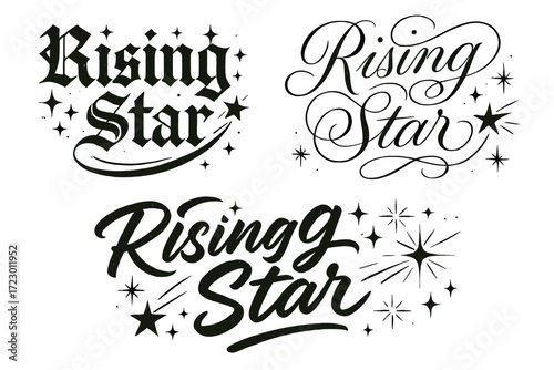 Rising Star Calligraphy. Rising star. Create a calligraphy lettering illustration of the phrase: Rising star.