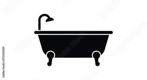 Simple black and white icon of a classic clawfoot bathtub silhouette