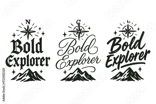 Adventure Typography Trio. Bold explorer. Create a calligraphy lettering illustration of the phrase: Bold