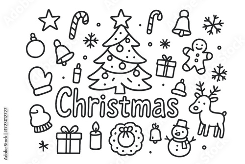 Christmas Doodle Masterpiece. Christmas. Hand-drawn doodle illustration of Christmas. In the middle, one