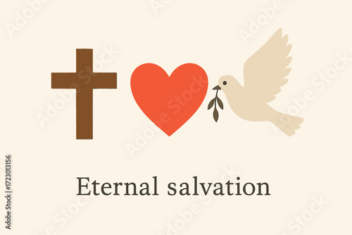 Eternal Salvation Collage. [Eternal salvation.] Create a minimalist collage-style poster illustration that
