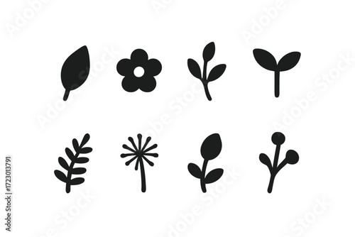 Minimal Floral Icons. Minimal floral design. Filled icon set of minimal floral design: single leaf, outline