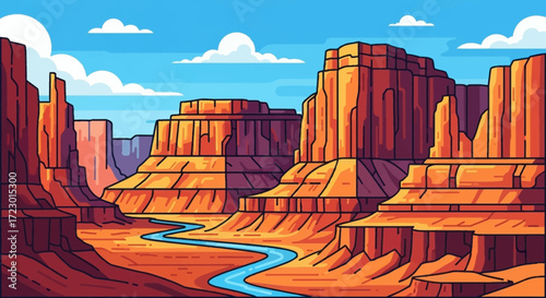 Winding River Through Grand Canyon Landscape.
