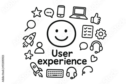 User Experience Doodles. User experience. Hand-drawn doodle illustration of User experience. In the middle,