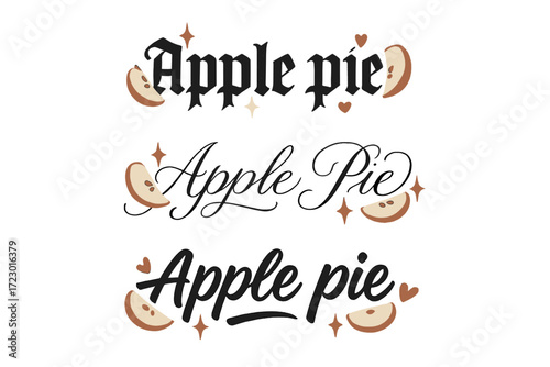 Artistic Apple Pie Calligraphy. Apple pie. Create a calligraphy lettering illustration of the phrase: Apple