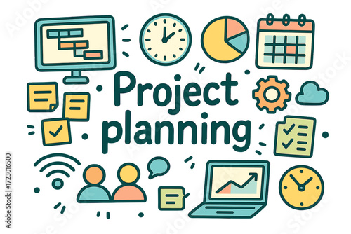 Project Planning Doodle. Project planning. Hand-drawn doodle illustration of project planning. Digital