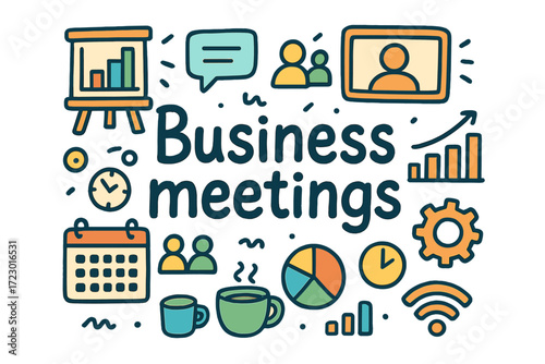 Business Meeting Doodles. Business meetings. Hand-drawn doodle illustration of business meetings. Digital