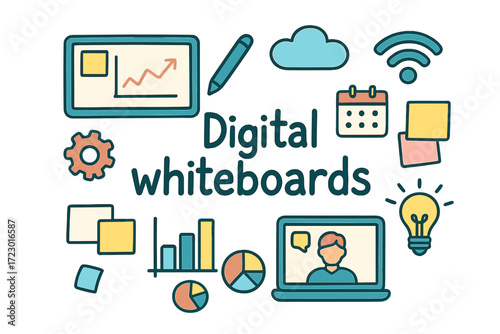 Digital Whiteboards Doodle. Digital whiteboards. Hand-drawn doodle illustration of digital whiteboards.