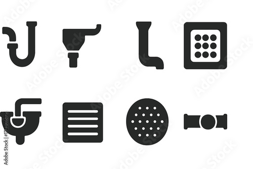 Home Drainage Icon Set. Home drainage. Filled icon set of Home drainage: drain pipe, gutter, downspout, floor