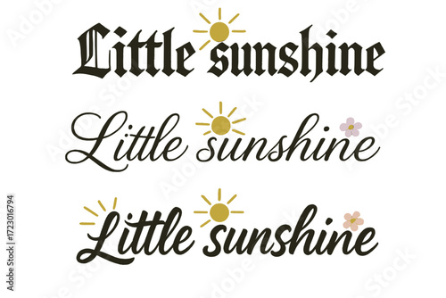Sunshine Calligraphy Styles. Little sunshine. Create a calligraphy lettering illustration of the phrase: