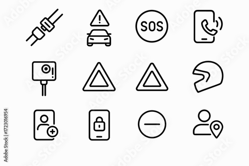 Speed Tracking Icon Set. Speed tracking mobile app. Line outline icon set of Speed tracking mobile app:
